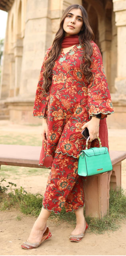 rust floral pure cotton modest co ord set