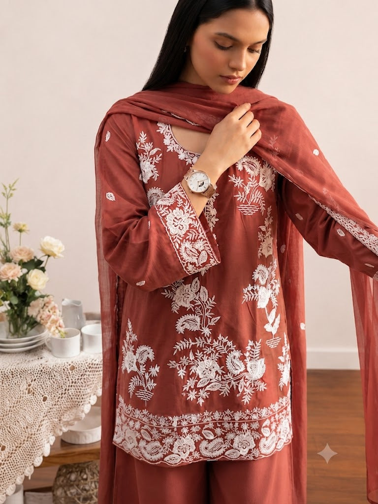 Rust Rose Signature Farshi Modest Co-Ord Set