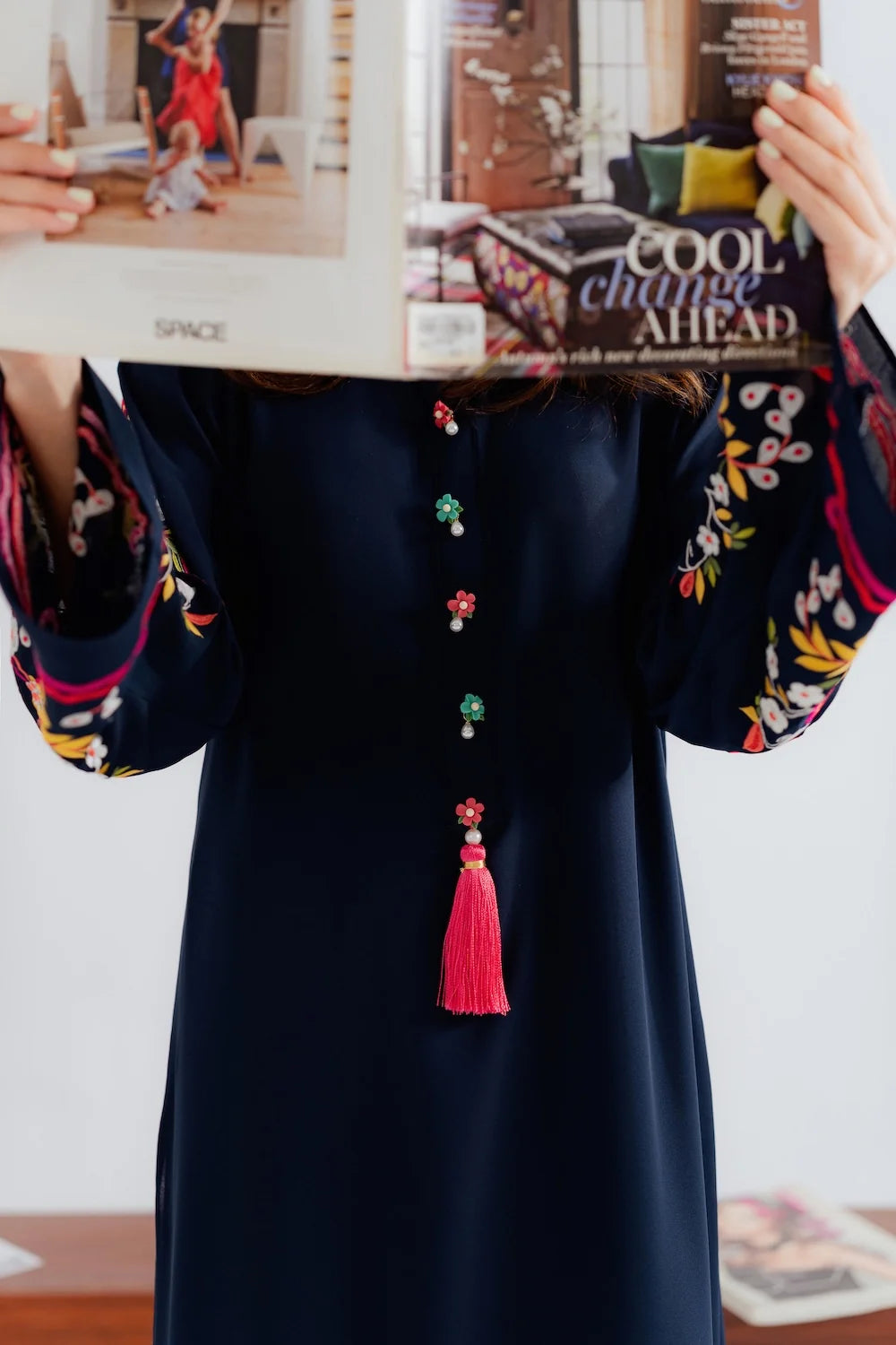 Navy Rosette Atelier Modest Co-Ord Set With Scarf