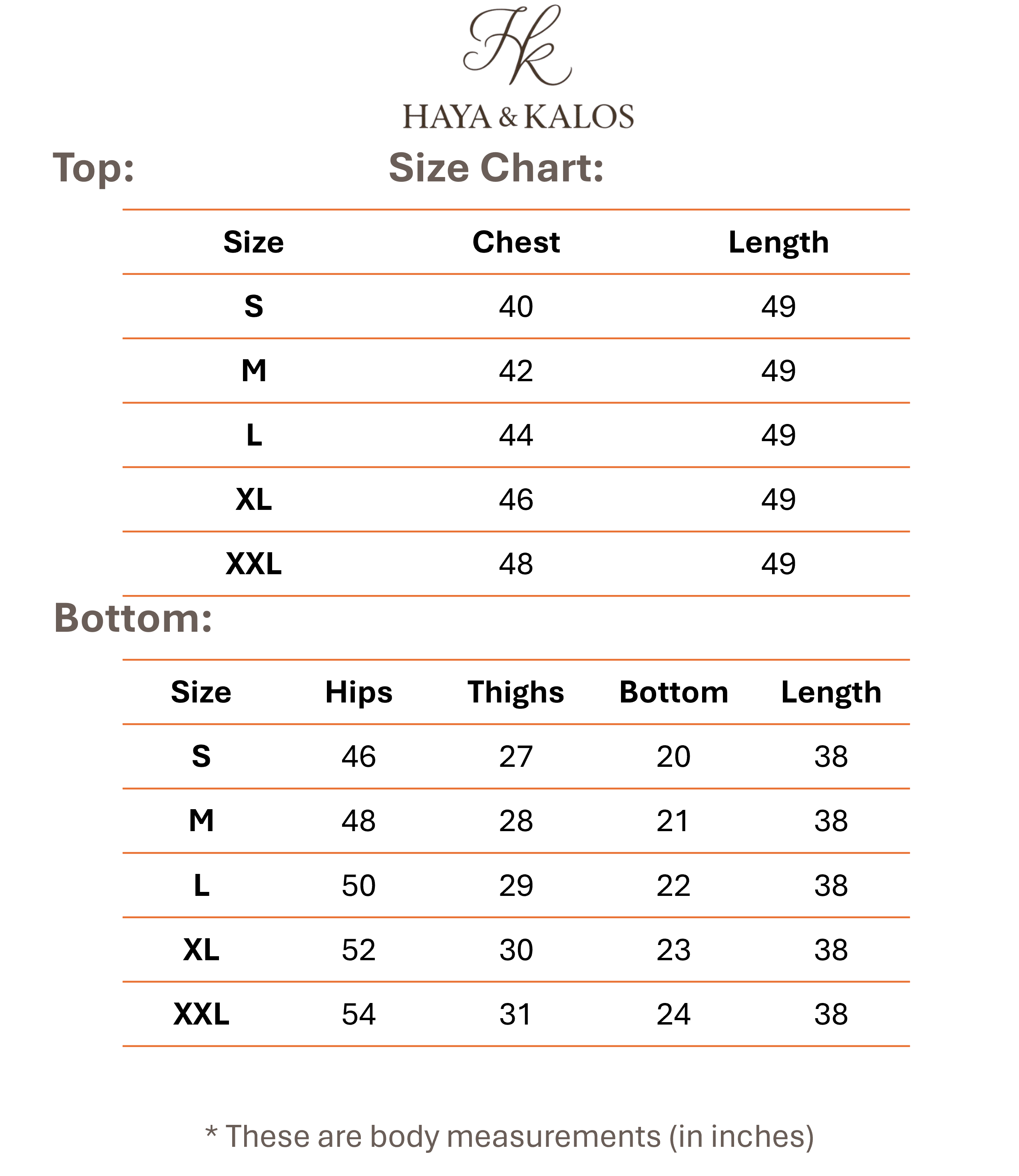 Size chart