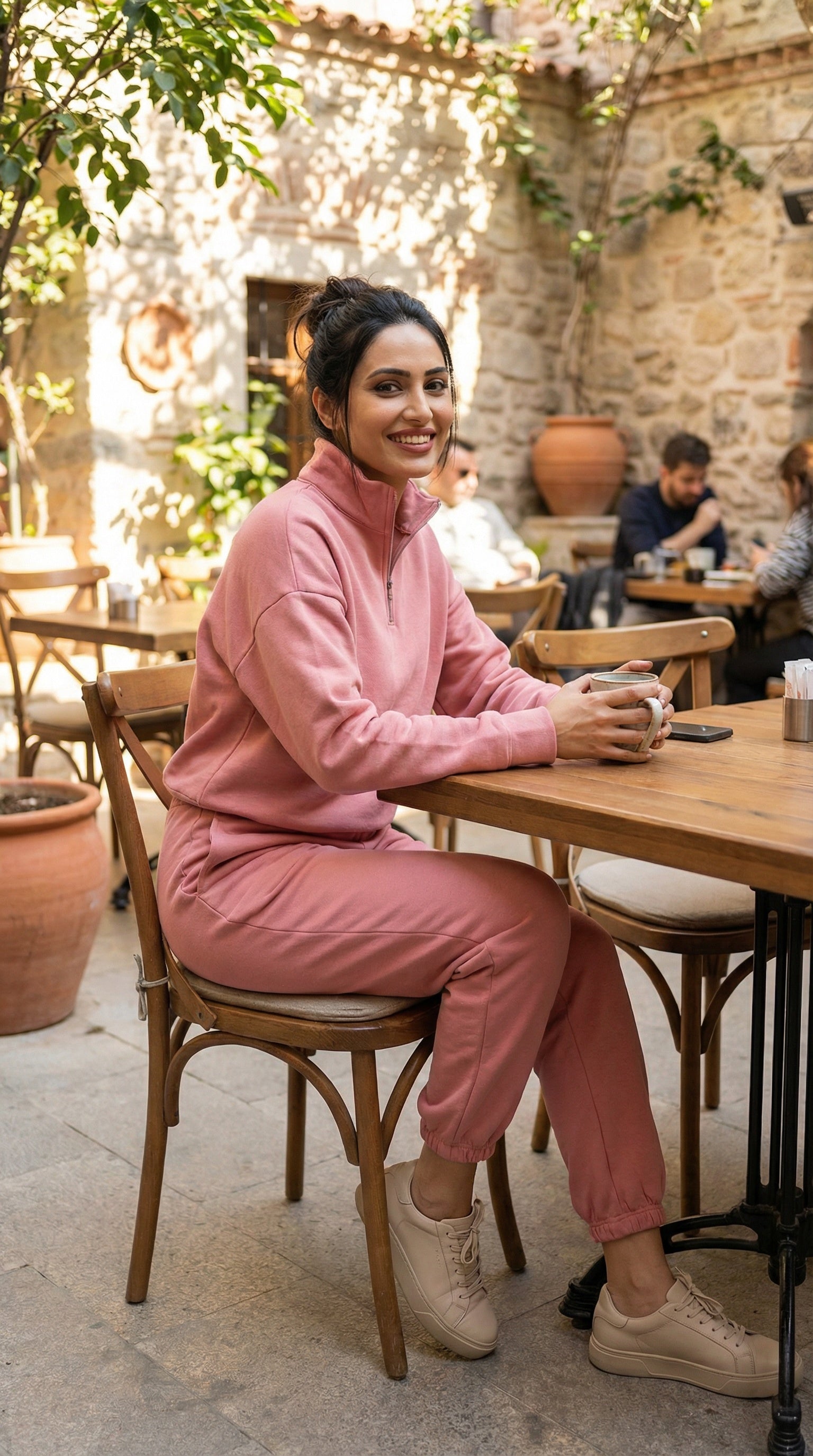 Salmon Blush Modest Three-Thread Tracksuit Set