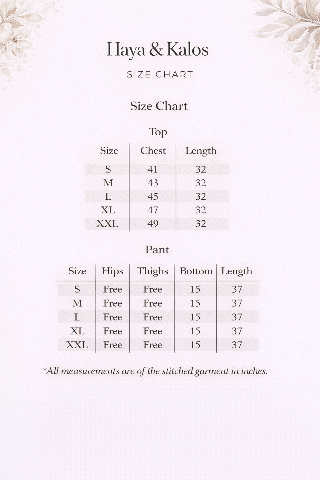 Size chart