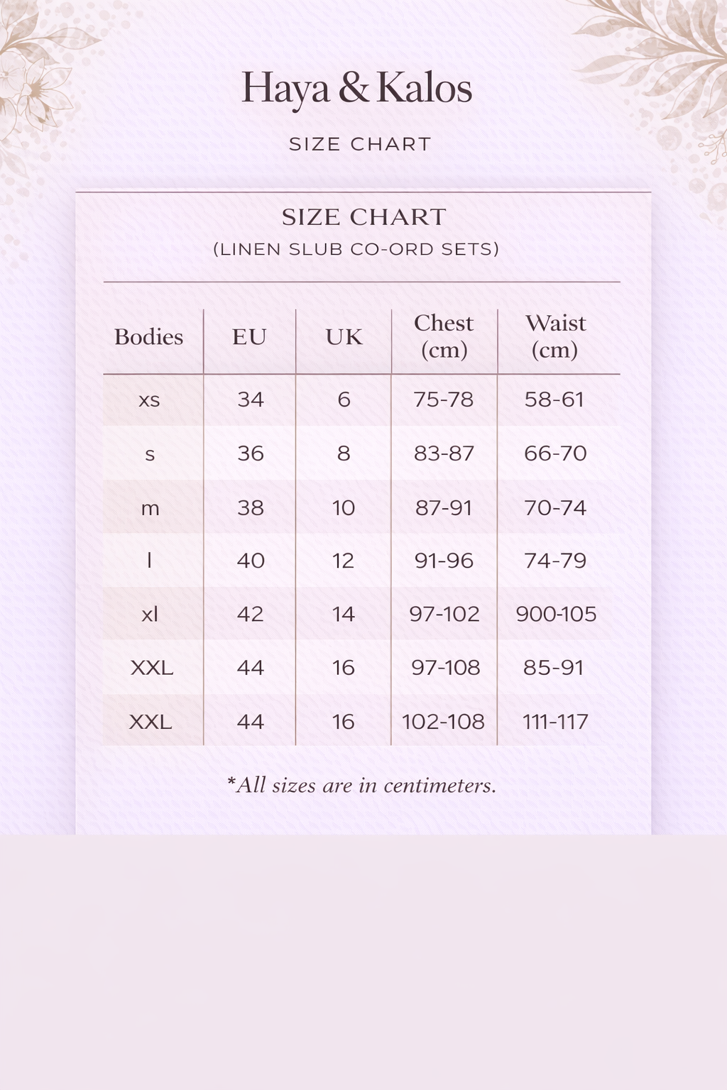 Size chart
