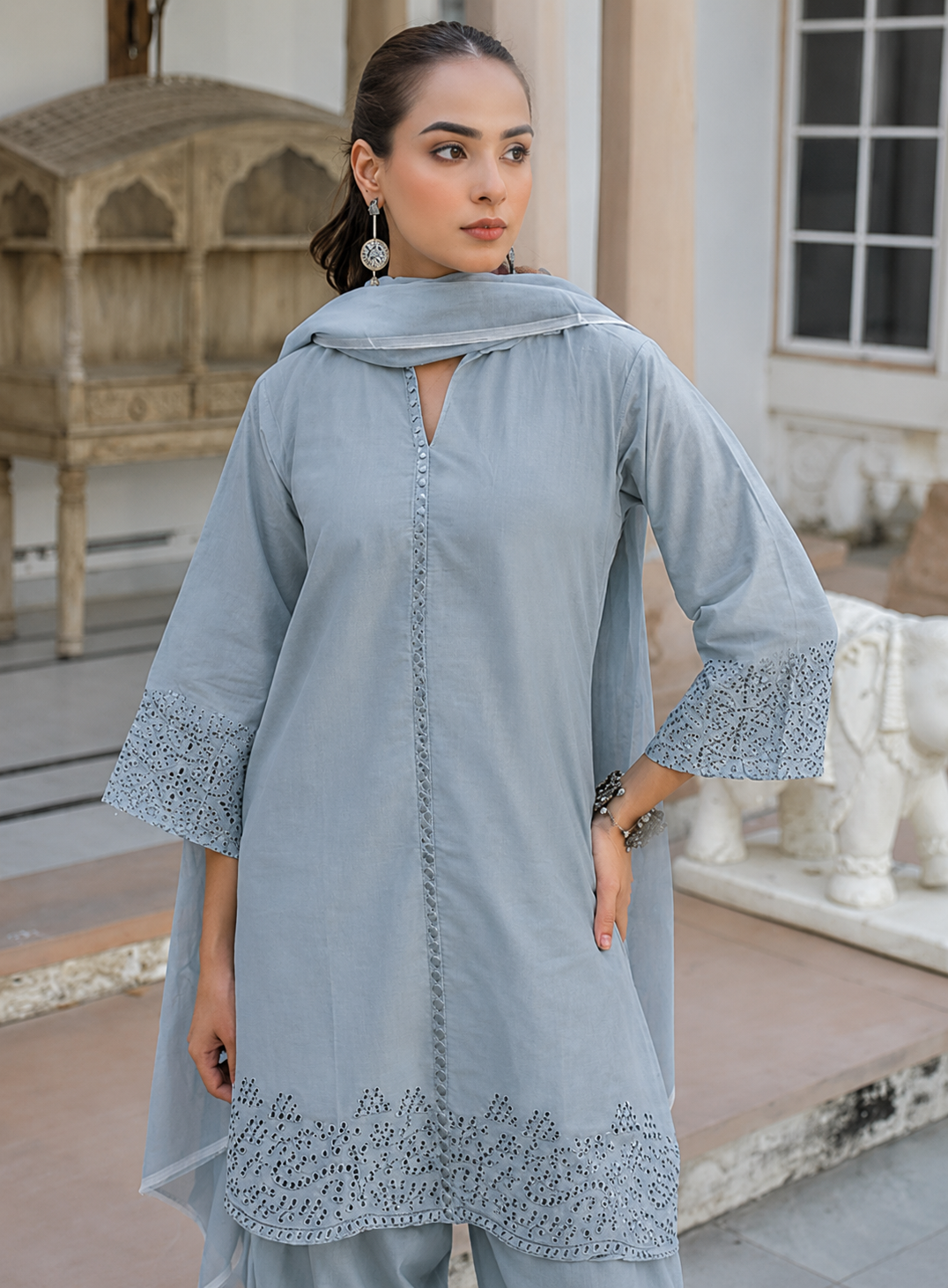 cotton farshi set with chiffon dupatta