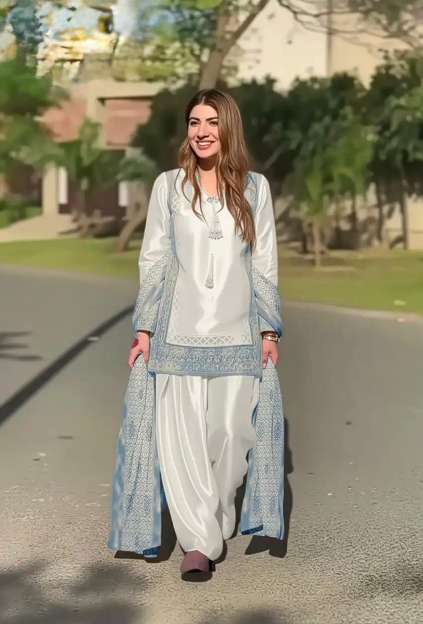 ivory powder blue silk modest co ord set