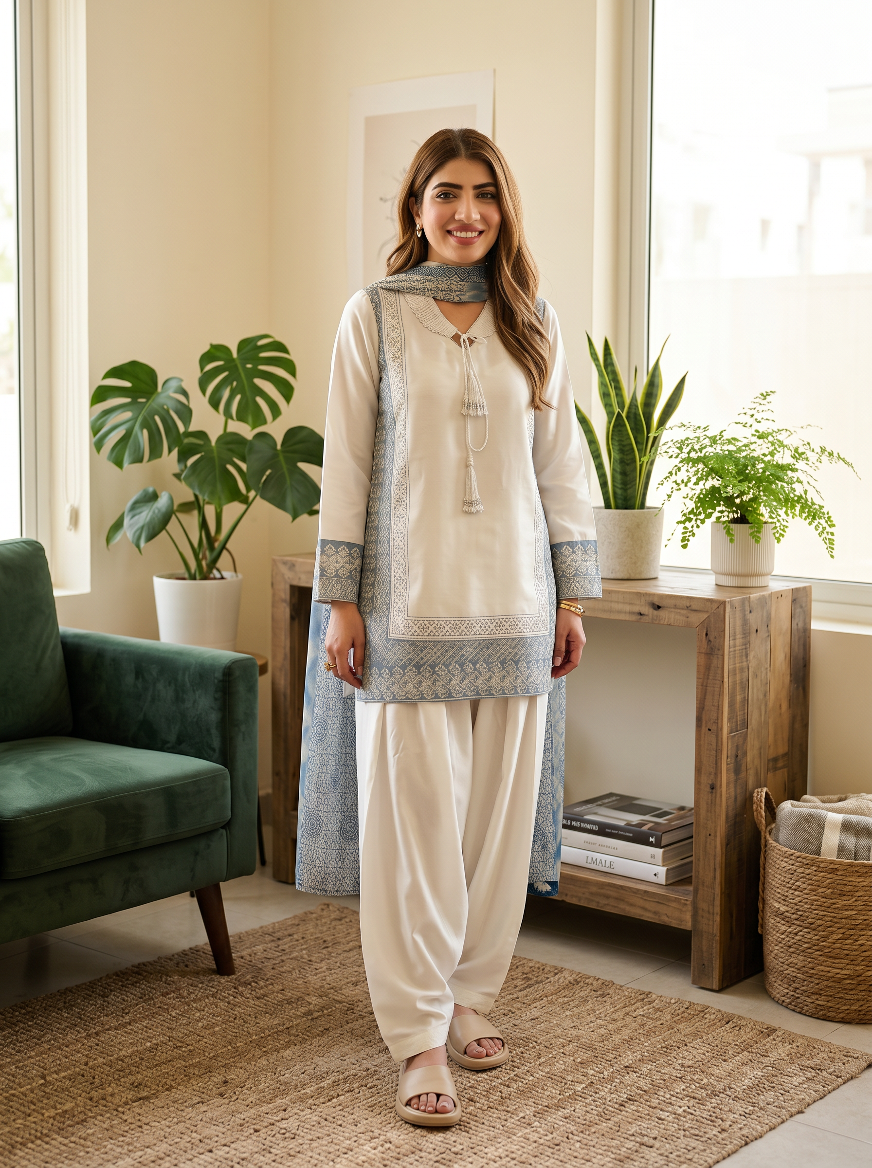 ivory silk festive co ord set with dupatta
