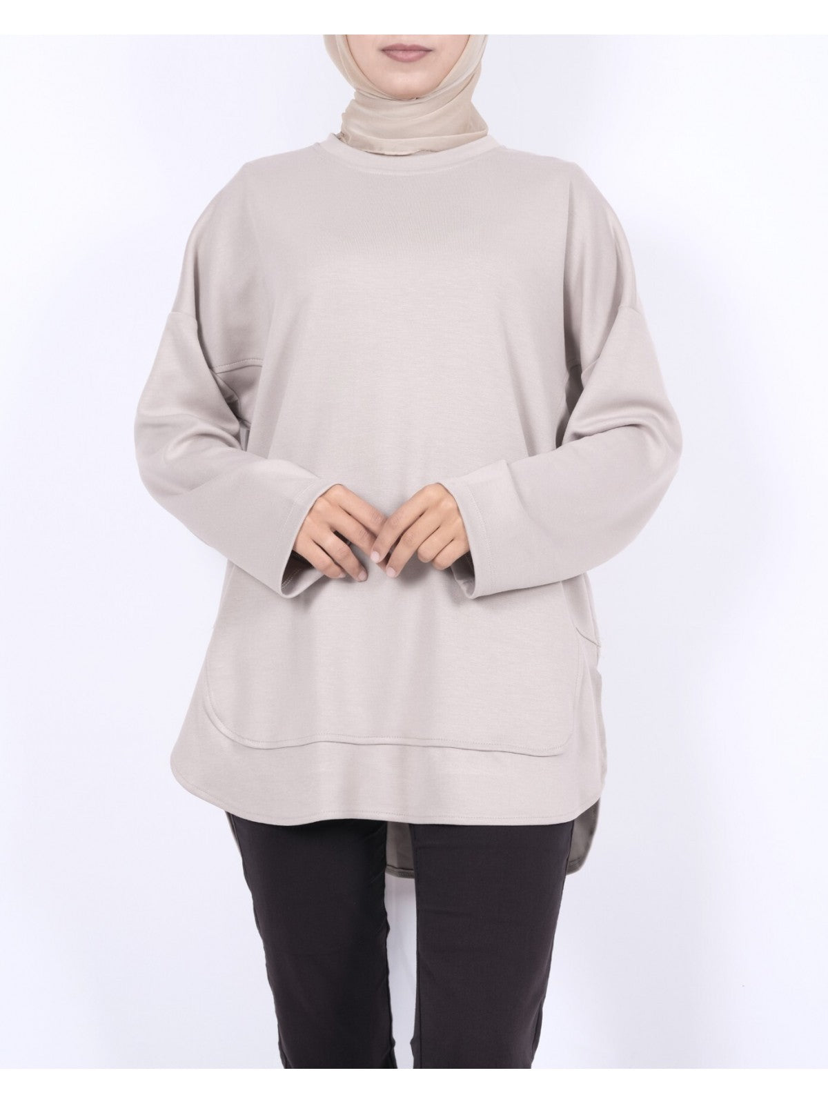 Soft Beige EasePocket Modest Longline Tunic