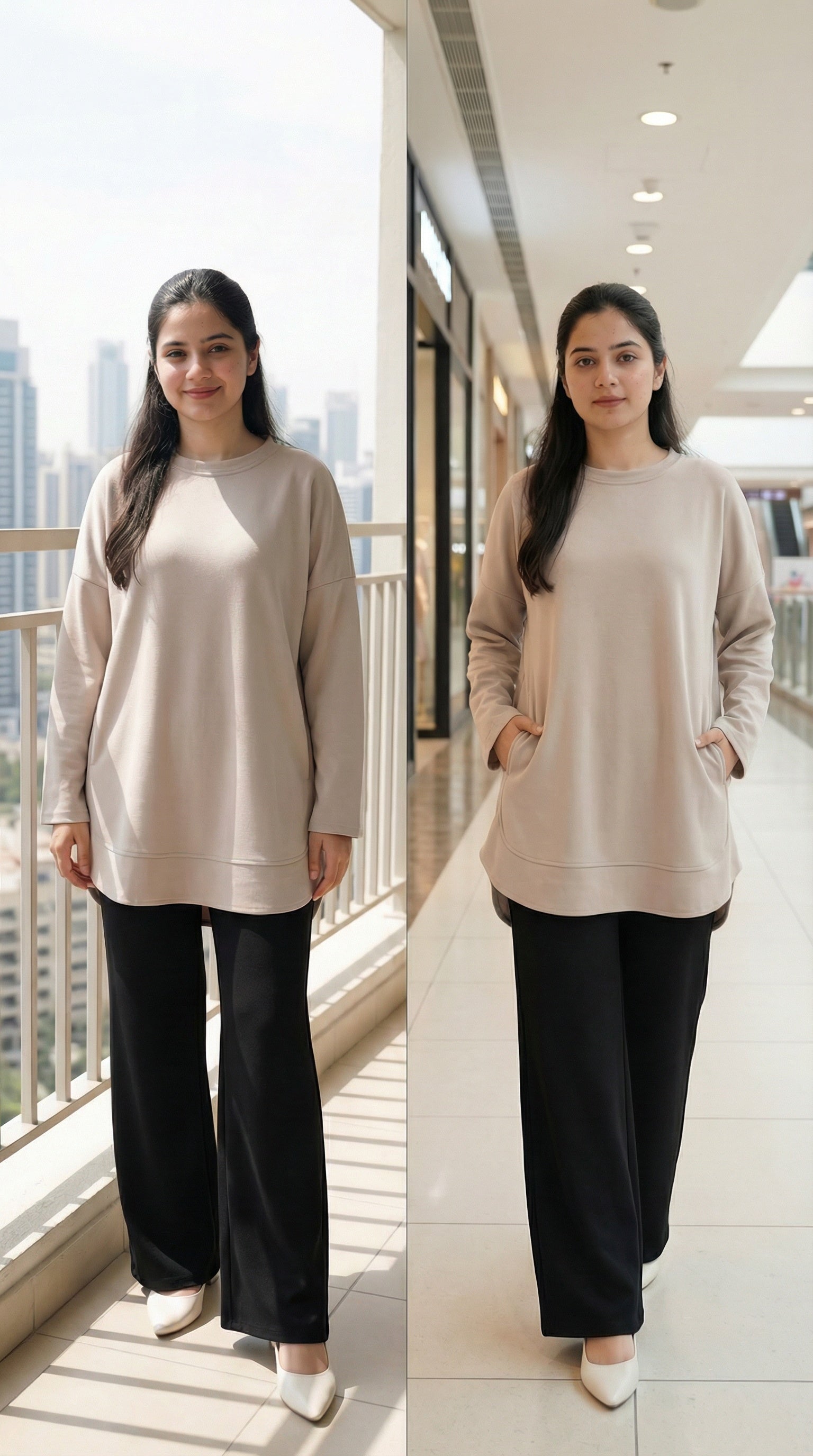luxury modest tunic neutral beige