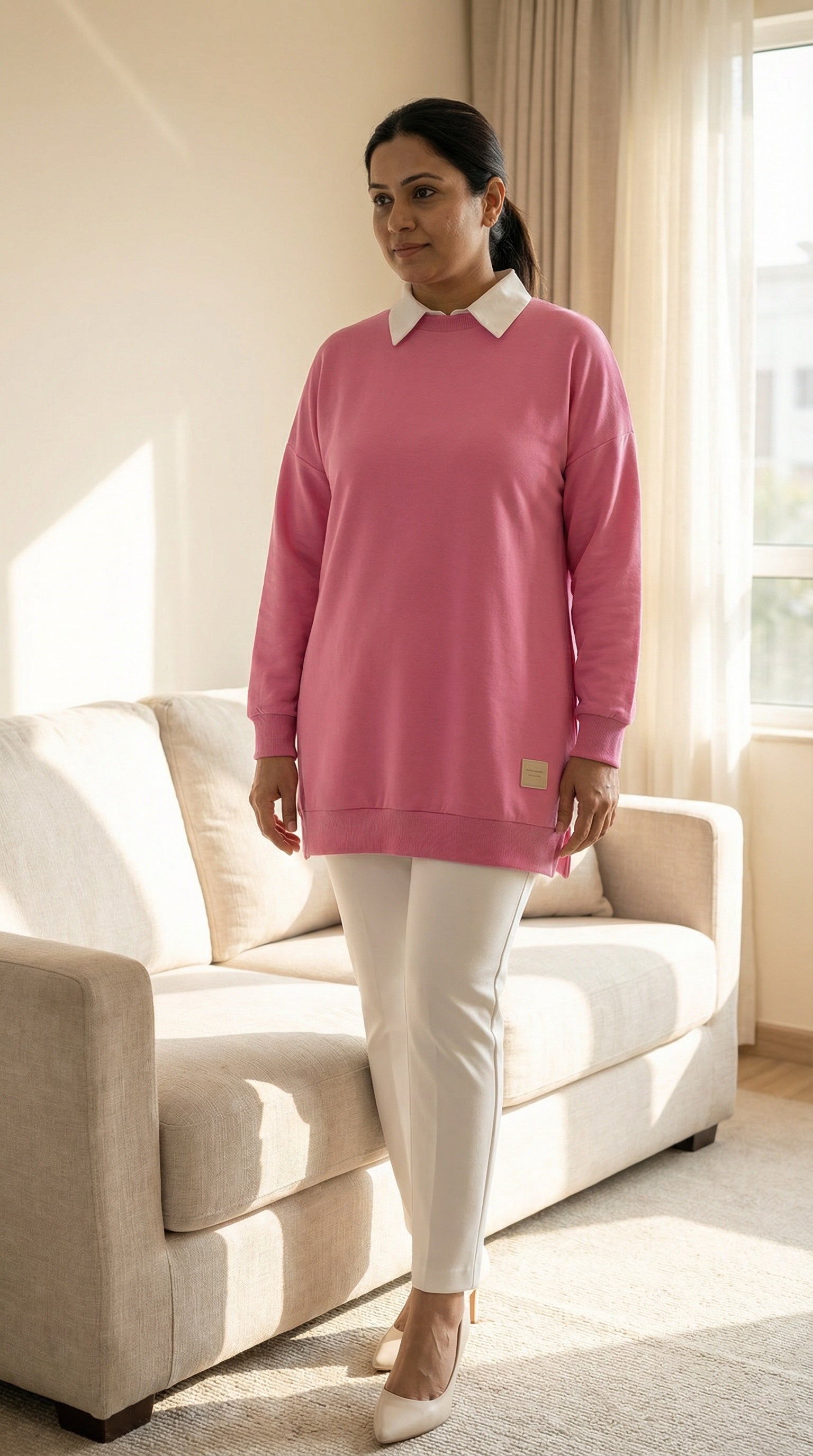 soft pink modest everyday tunic women