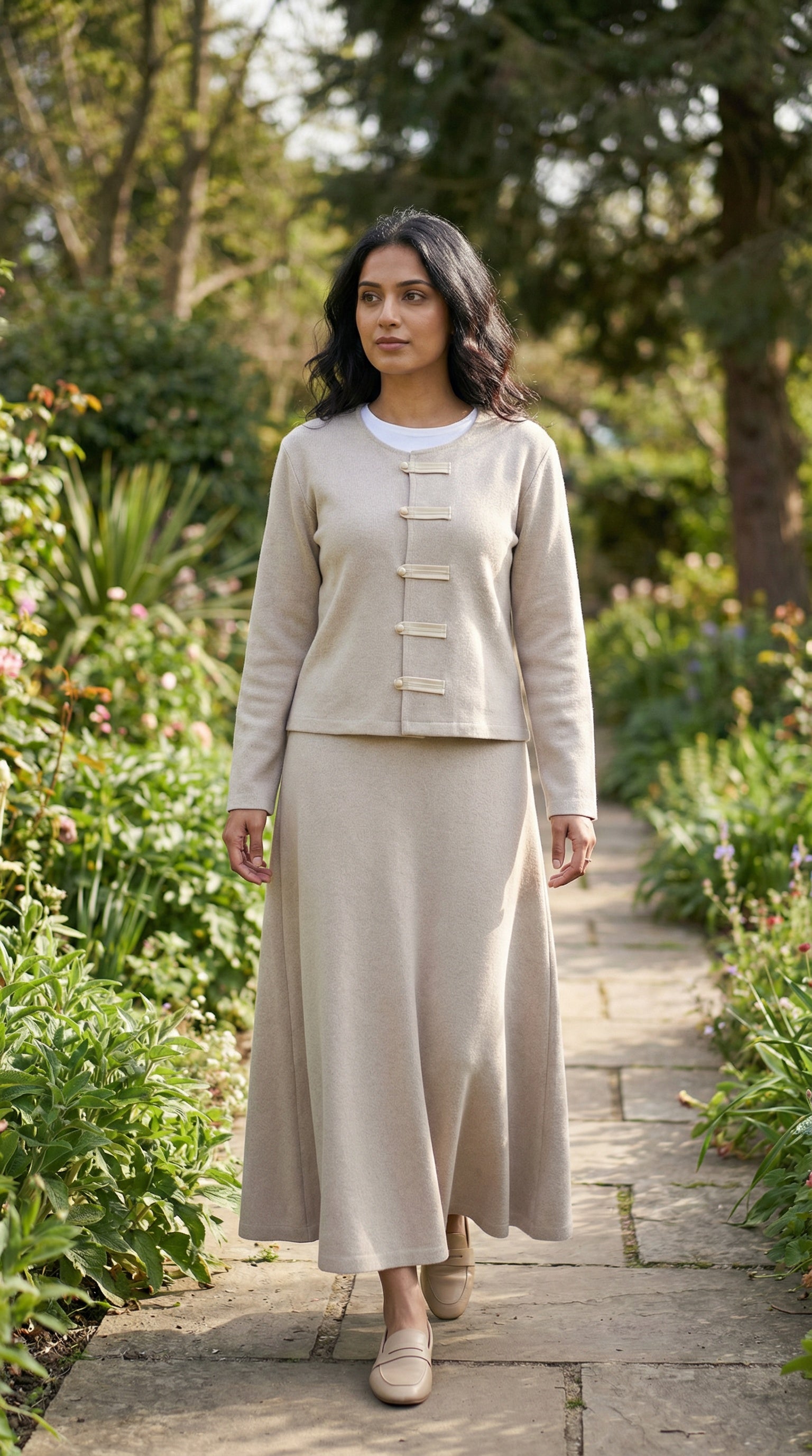 Stone Grey Mandarin Grace Modest Jacket & Skirt Set