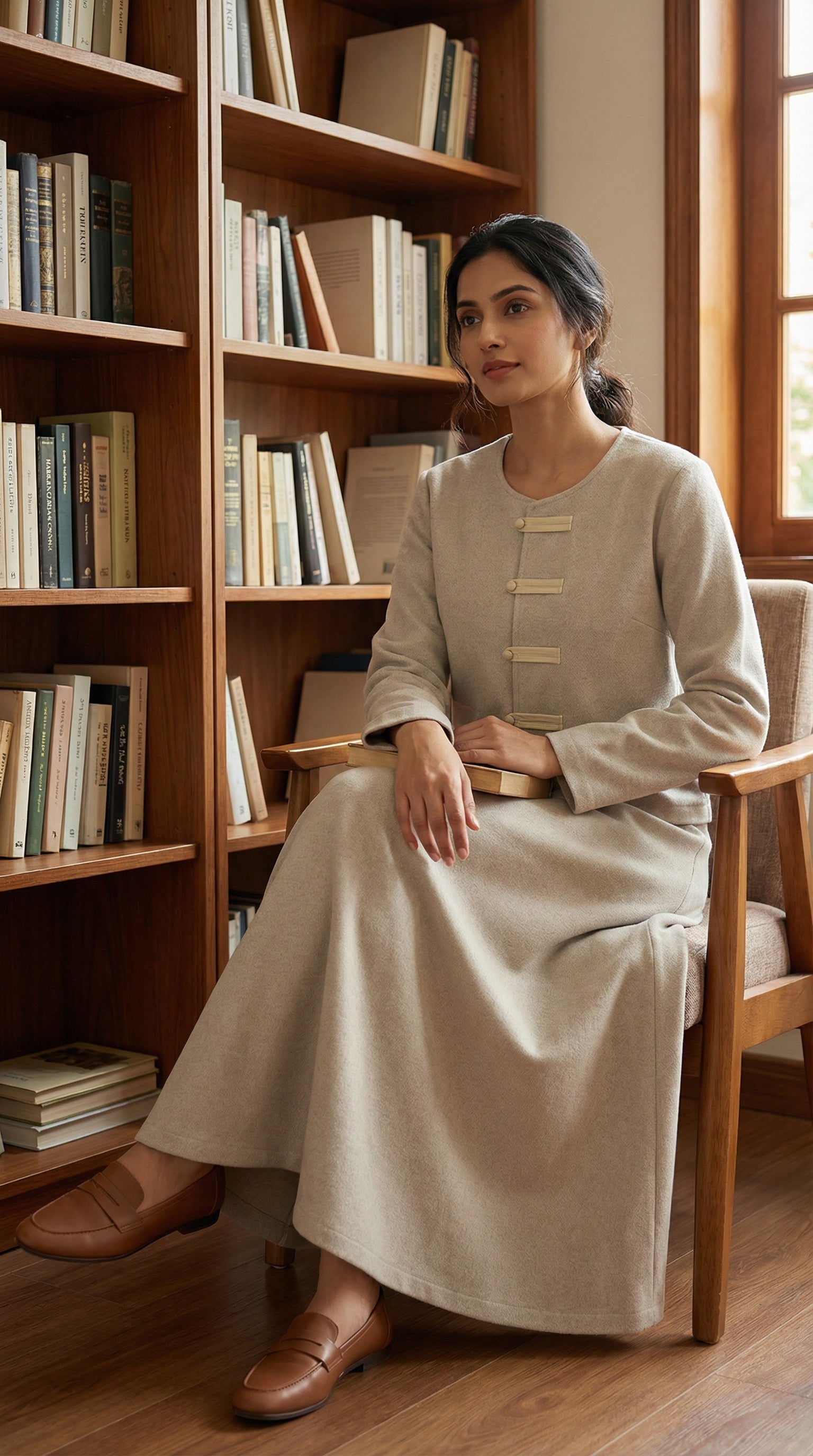 Stone Grey Mandarin Grace Modest Jacket & Skirt Set