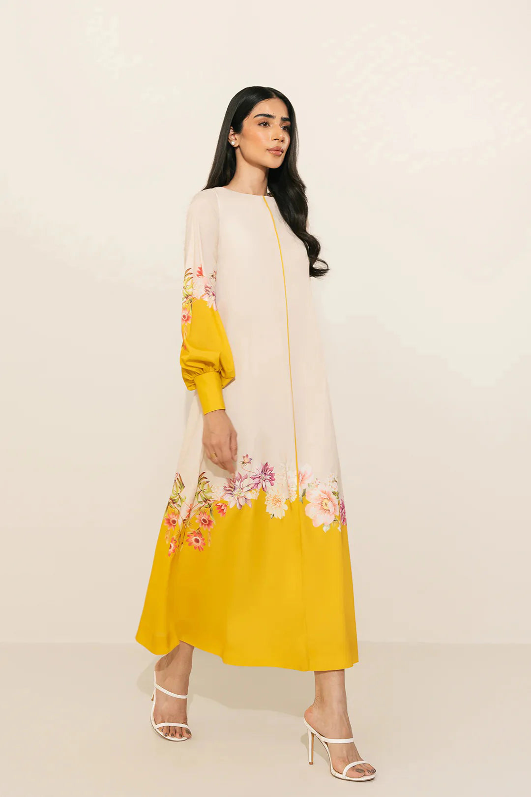 flowy yellow festive modest dress