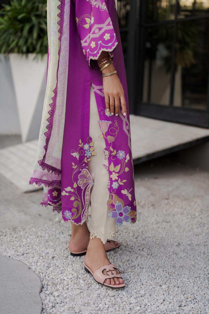 Cotton Satin Blend floral top with decorative neckline and tassels