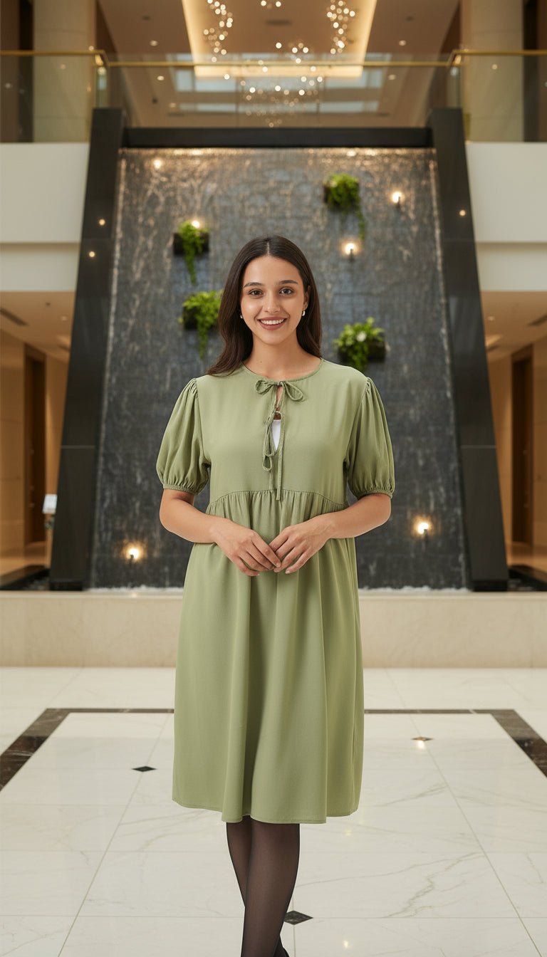 Olive Meadow Modest A-Line Knee-Length Dress