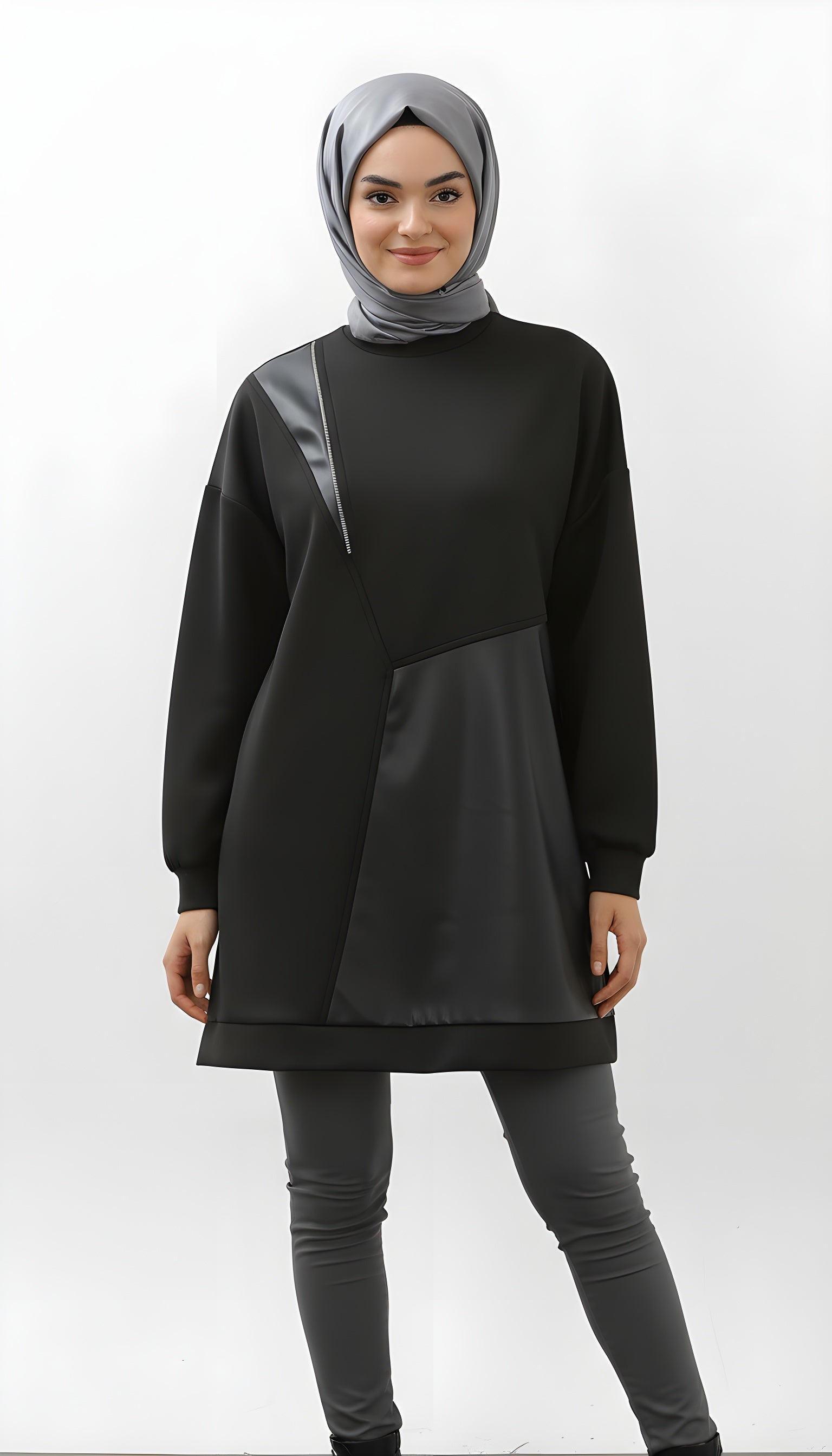 black edge modest oversized zipper tunic