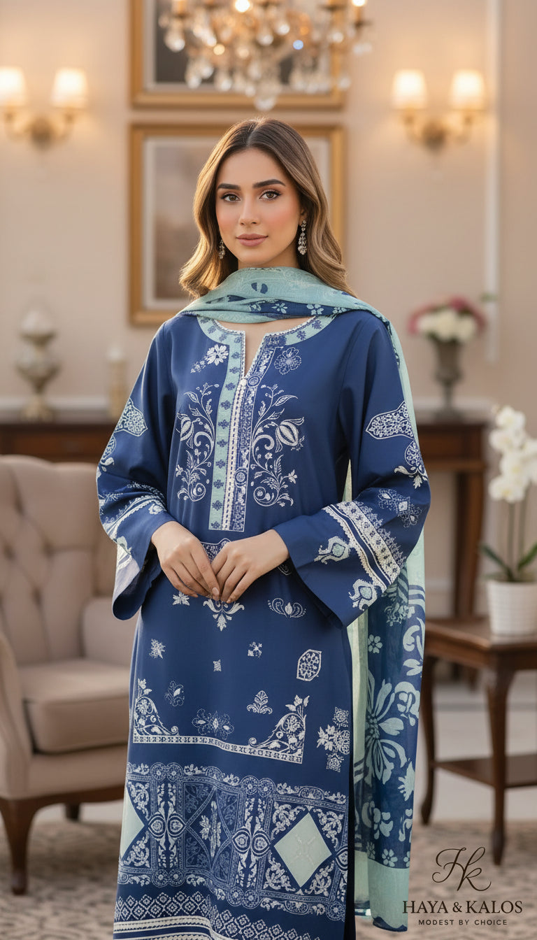 royal blue ornate luxe modest co ord set