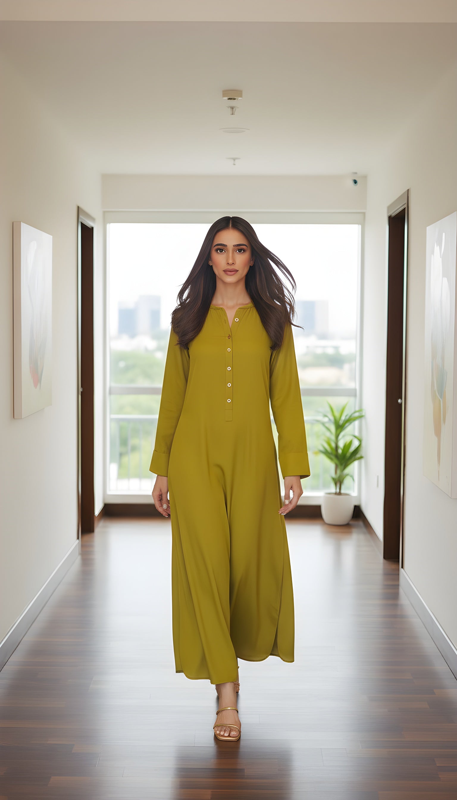 Premium and Modest karandi silk lime kurta set