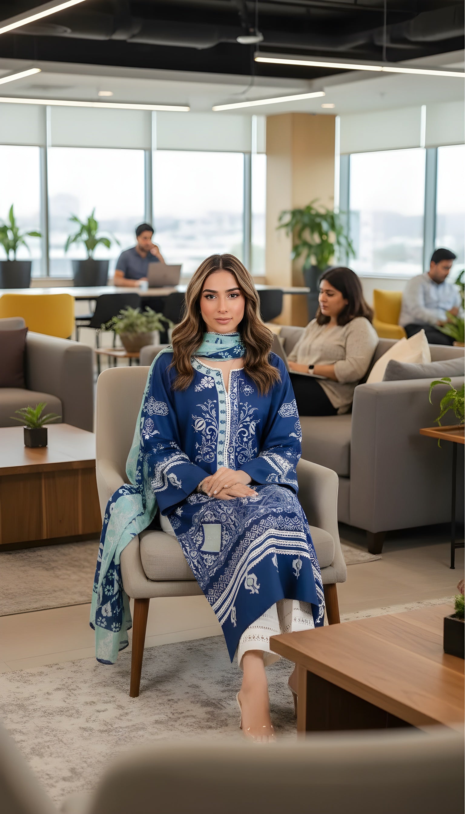 tissue silk scarf royal blue co ord haya and kalos