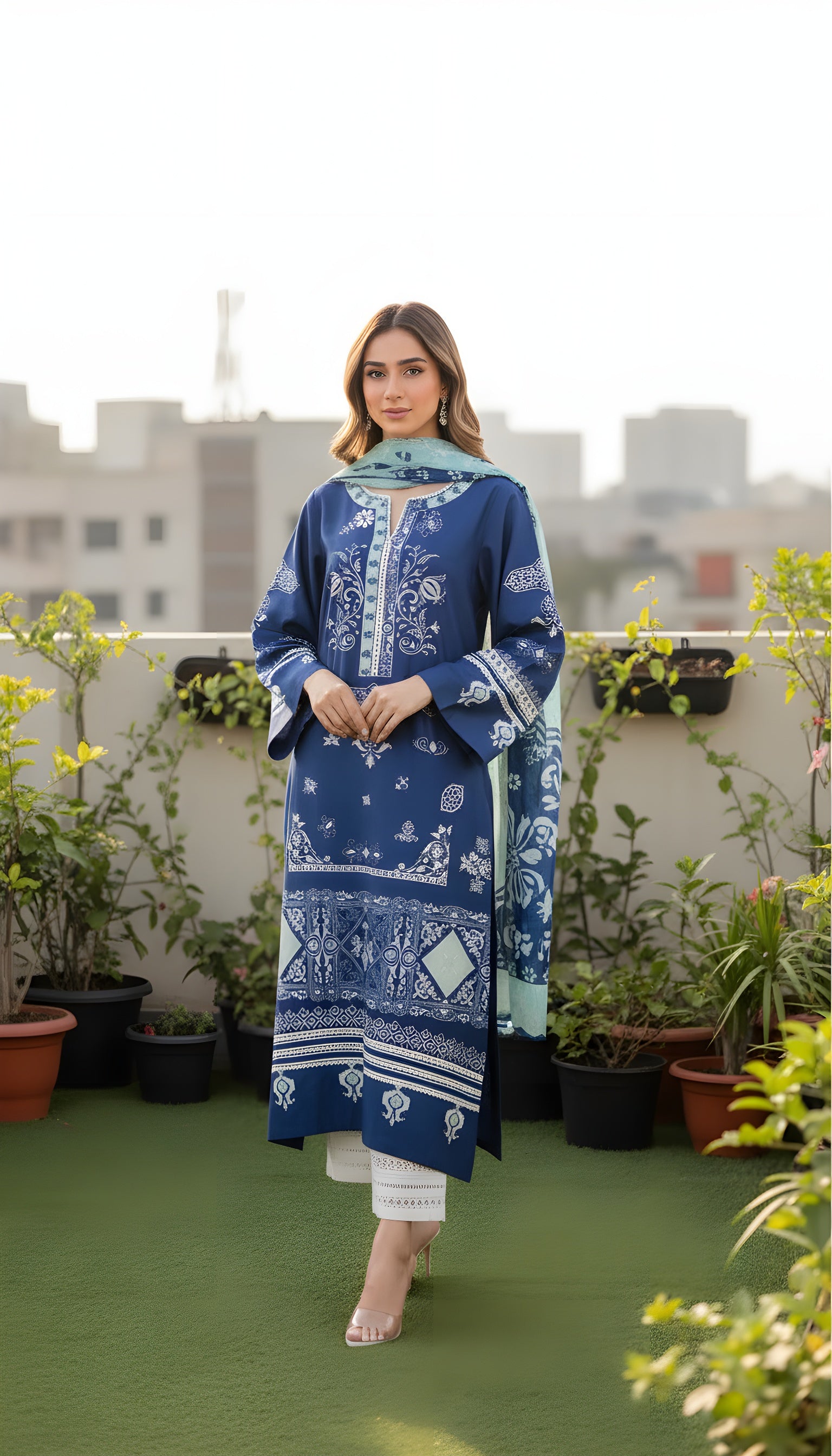 premium royal blue modest kurta set