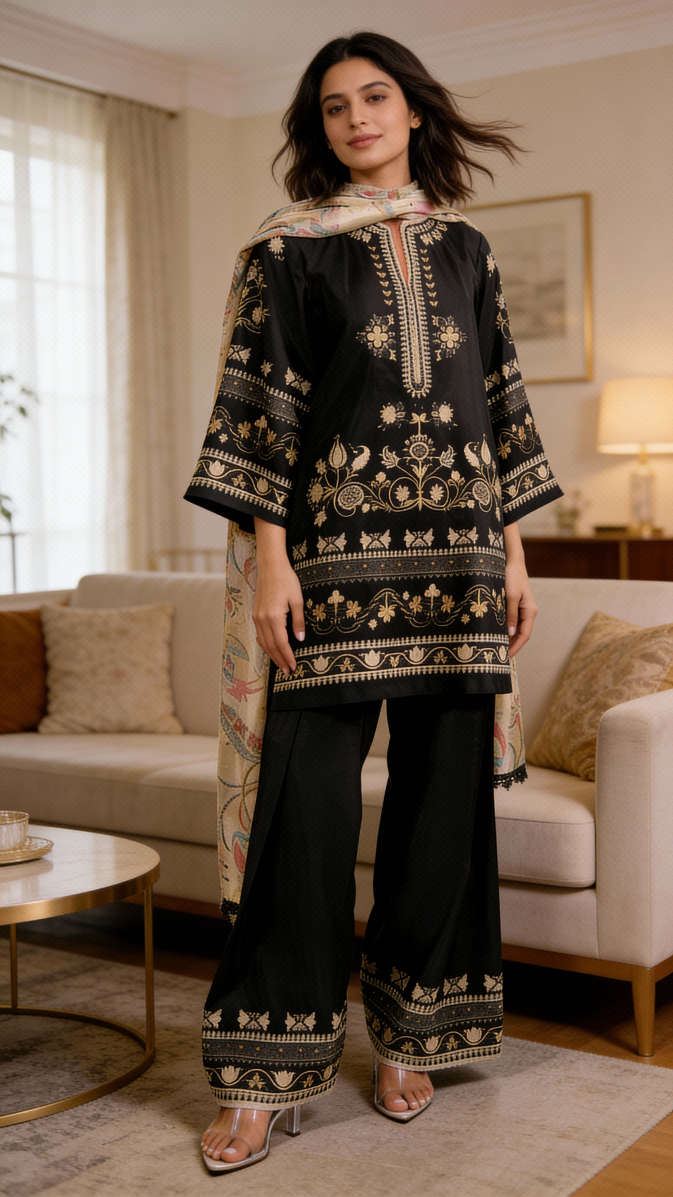 black floral printed modest co ord haya and kalos