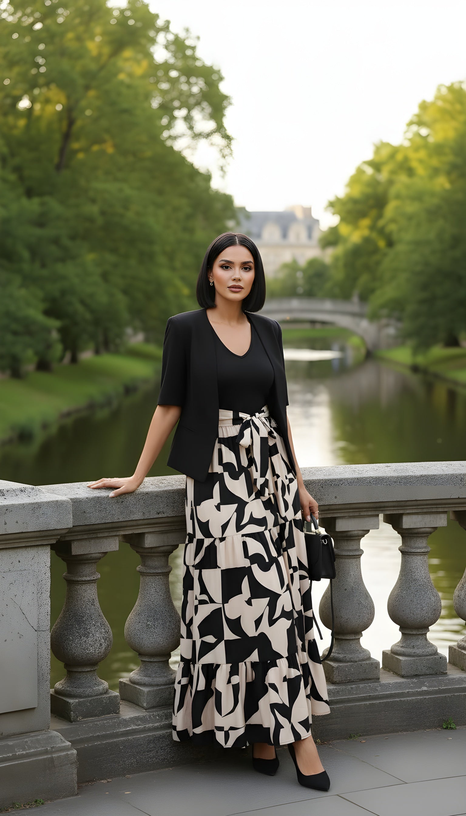 Luxe Noir Muse Modest Long Printed Maxi Dress