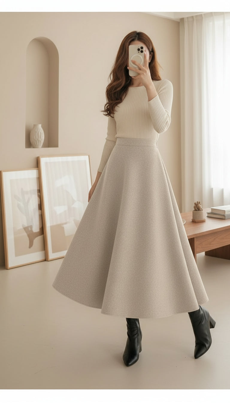 zippered cashmere bell modest skirt women