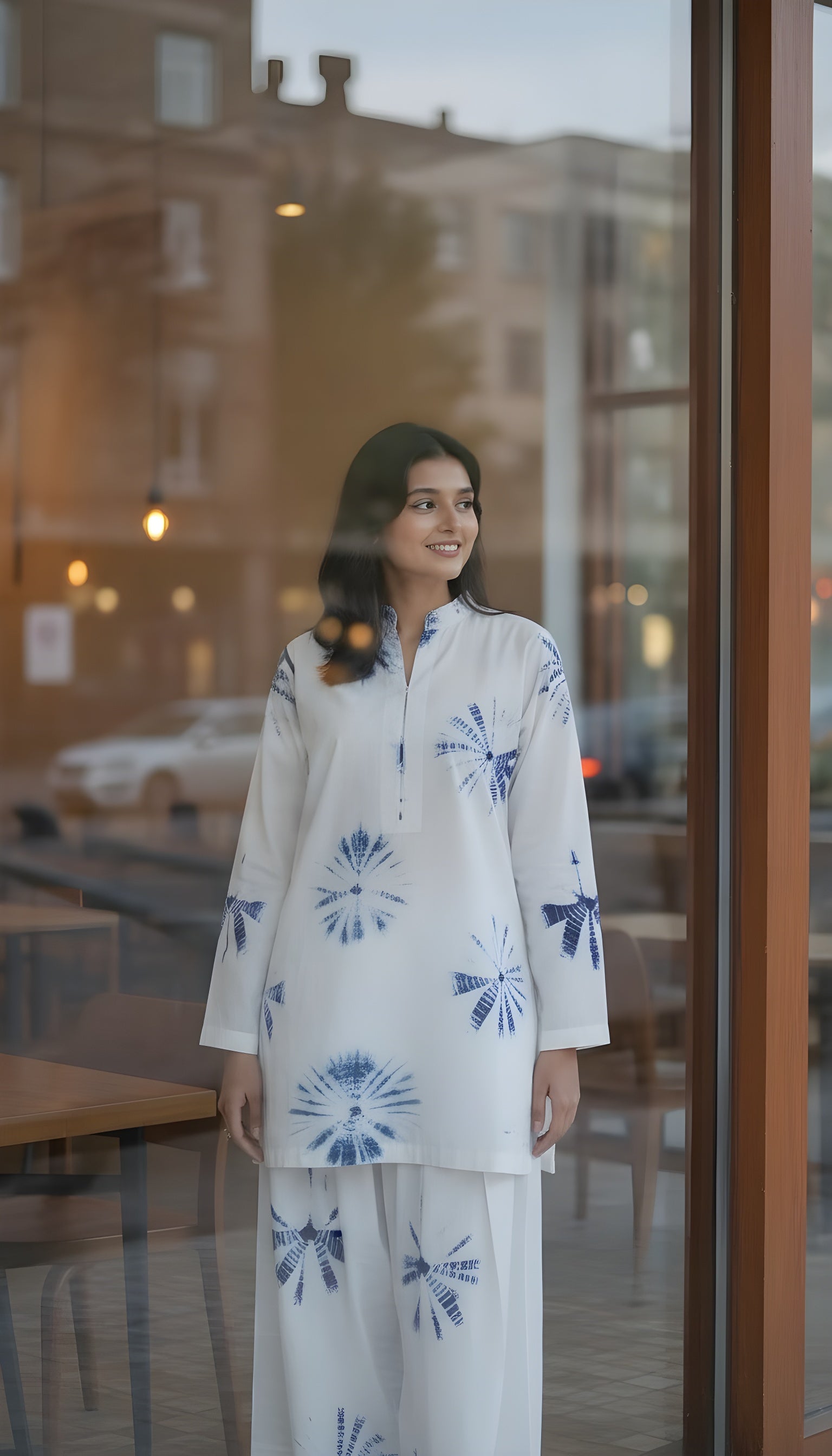 premium modest white farshi shalwar tie dye outfit