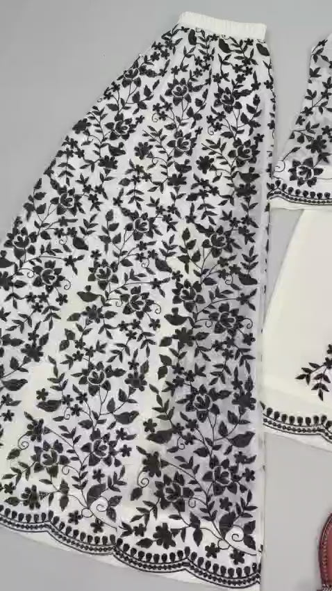 floral embroidered sharara with dupatta