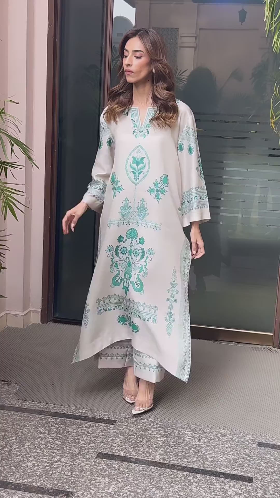 turquoise heritage print kurta pant set