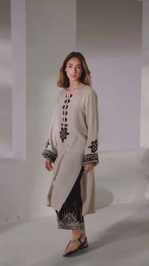black threadwork kurta set