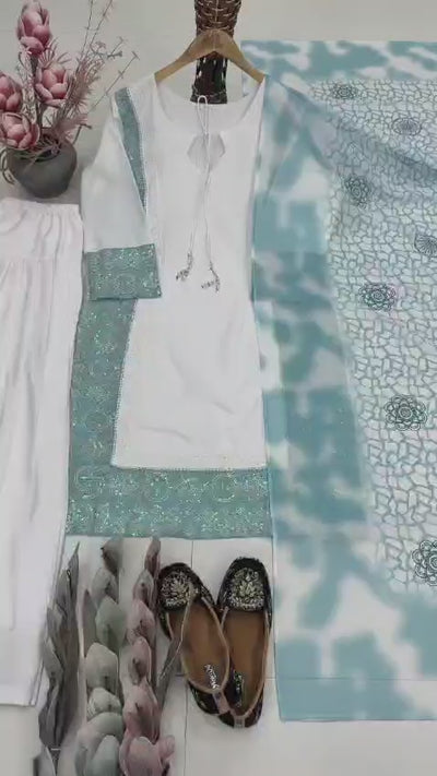 natural silk embroidered kurta set women