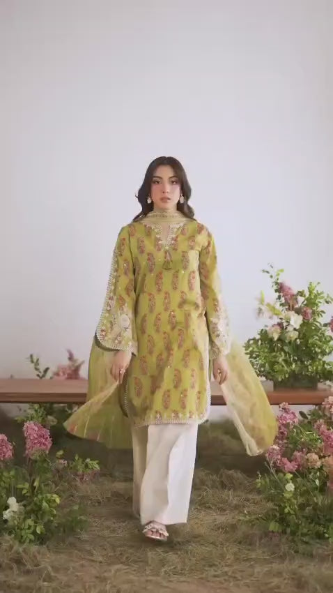 olive green French crepe outfit