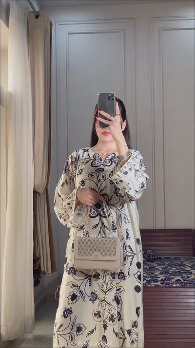 elegant ivory floral kaftan modest wear