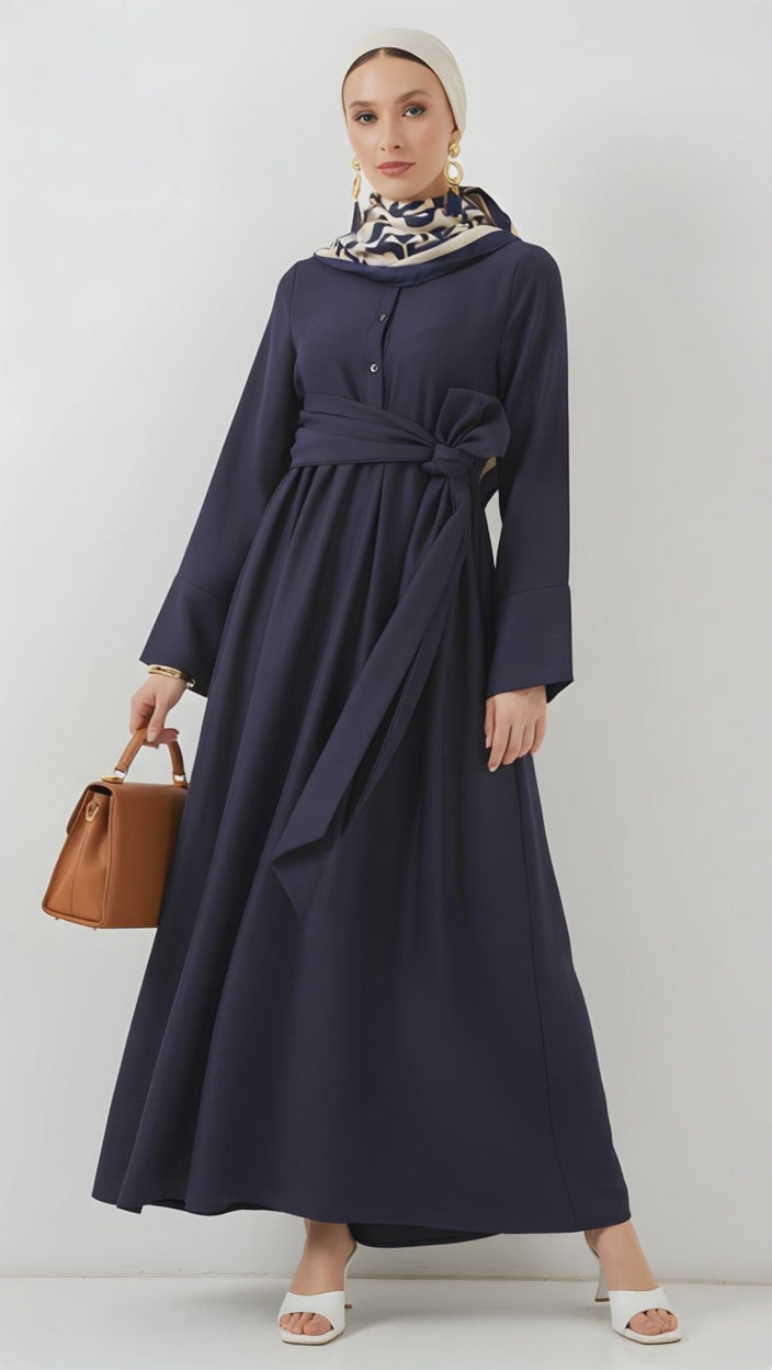 Premium navy blue floor length shirt dress women