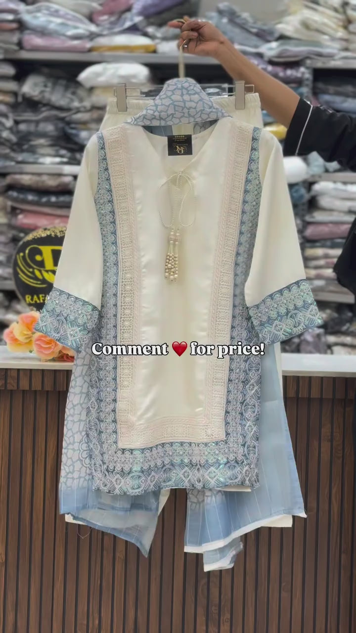 pearl white embroidered silk modest co ord set