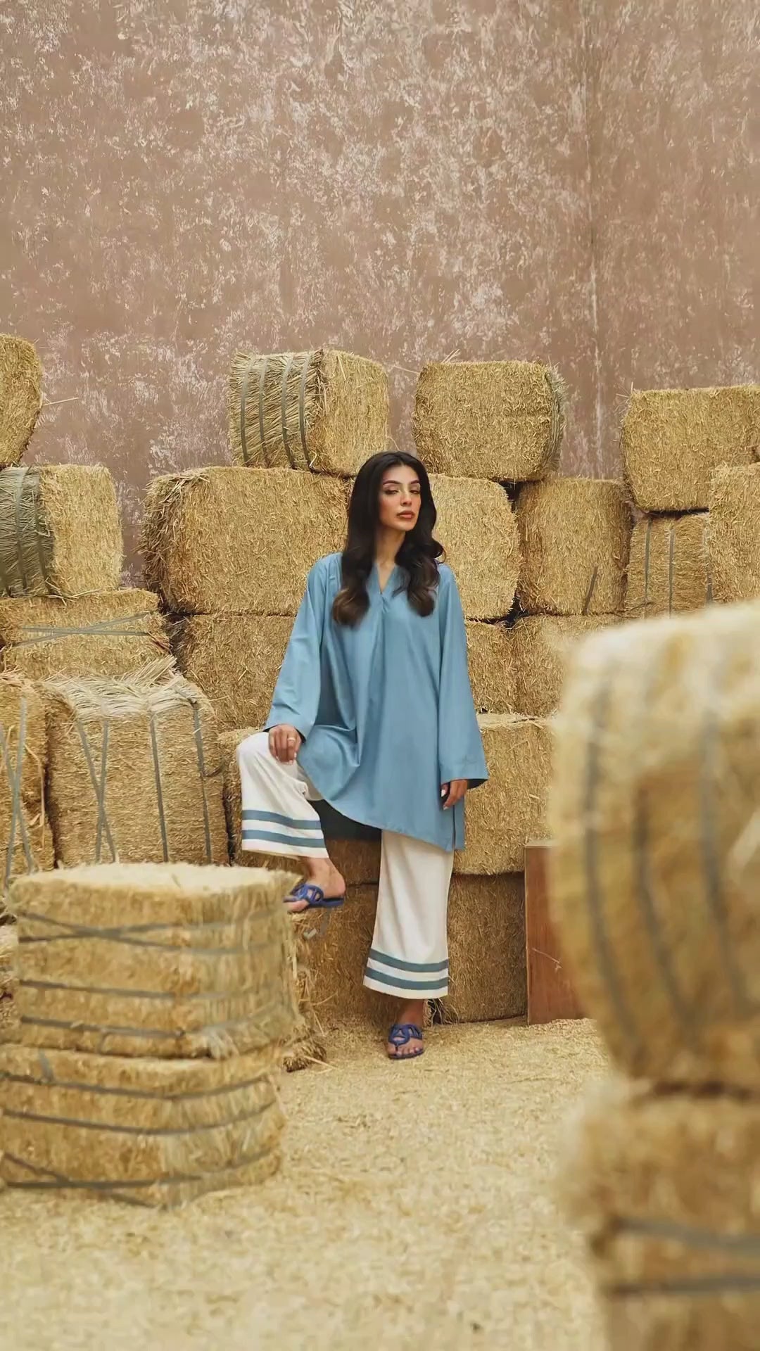linen silk modest kurta set women india