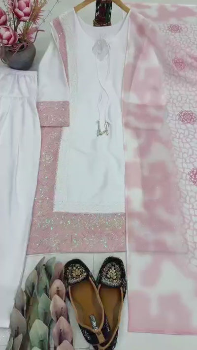 coding sequence embroidered silk outfit