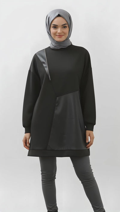 asymmetric black modest tunic