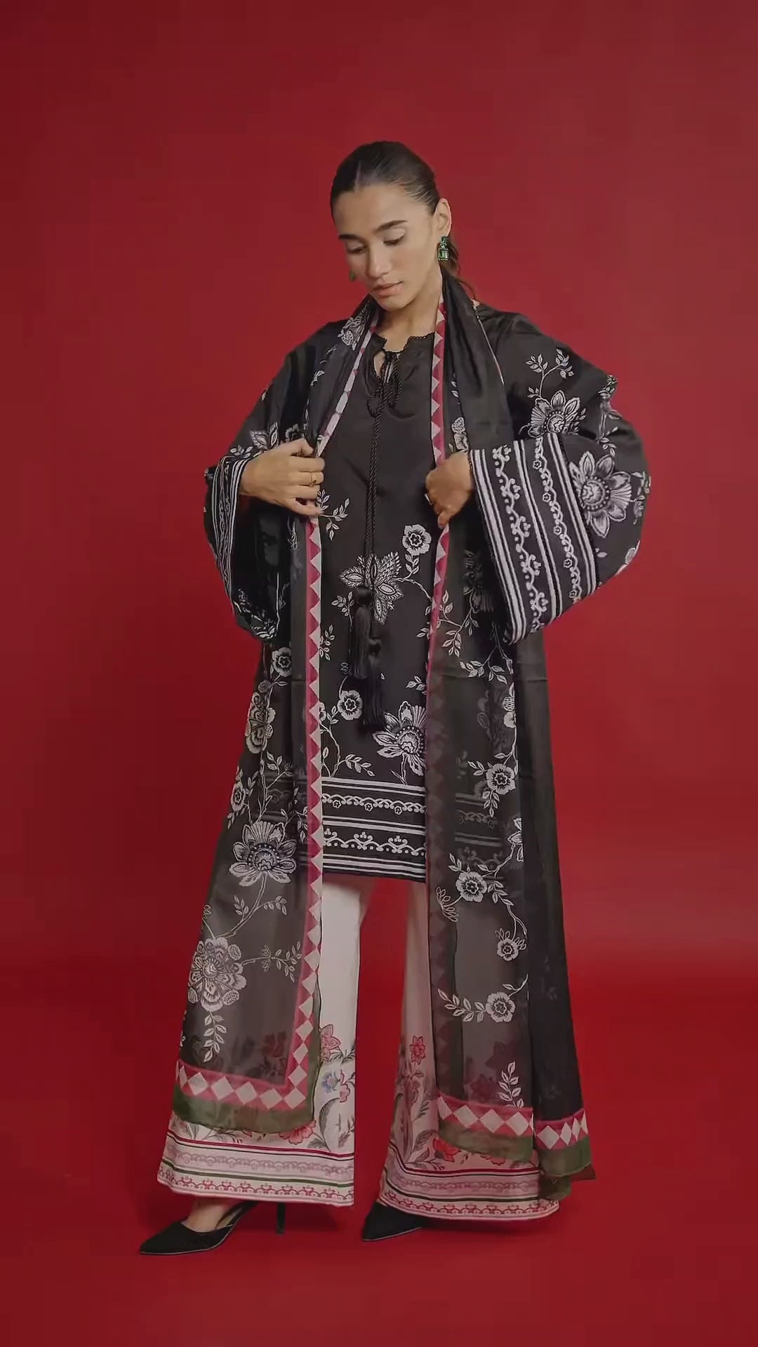 farshi style black coord set with matching scarf