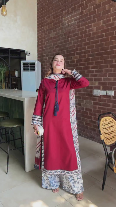 printed border kurta set for festive wear