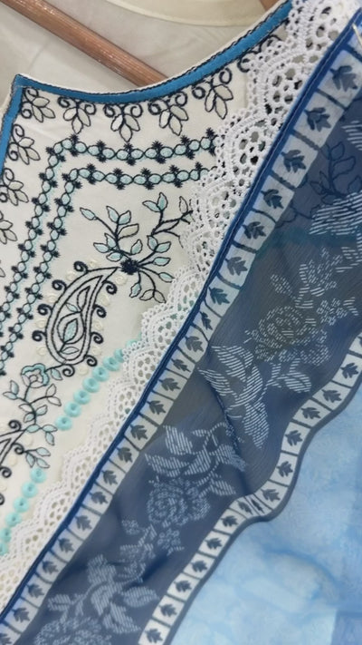 blue embroidered satin rayon kurta set